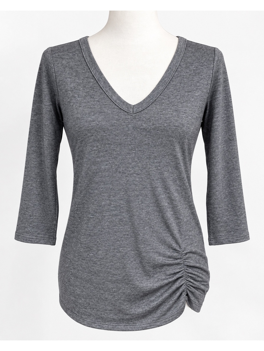 NWT Femme by Tresics Gray Ruched V-Neck 3/4 Sleeve Top M/L